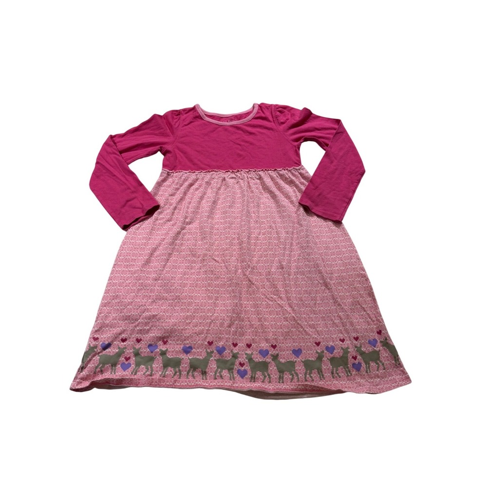 L.L. Bean Girls Dress Pink Reindeer Heart Whimsical Cottagecore Holiday 10